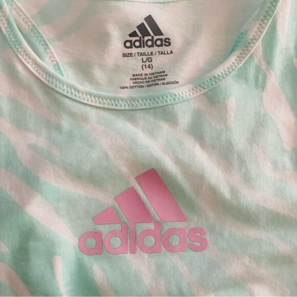 Adidas | Racer Back Front Tie Knot Tank Tops Logo NWT L 14 Animal Print Rainbow - Picture 8 of 8